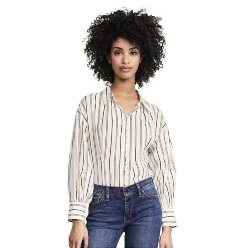 Joie Minya Porcelain Stripe‎ Button Down Shirt Women's S Long Sleeve Top NEW
